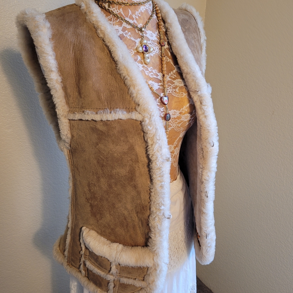 Vintage America Tan Shearling Vest